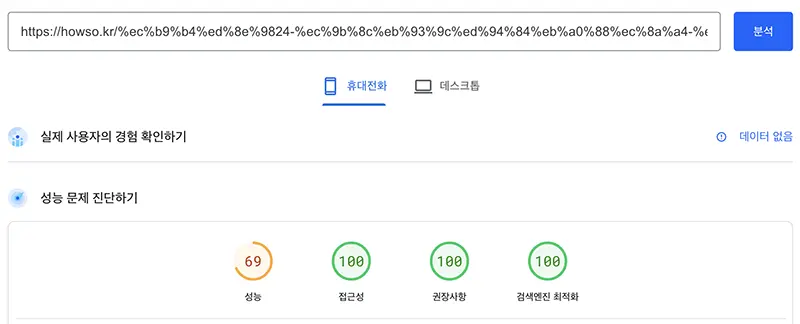 블로그 이미지 용량 줄이기 위해 jpg로 변환하였을때 페이지스피드 인사트 성능 스코어