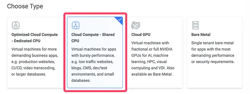 hestia cp를 설치하는 건 cloud compute - shared cpu 타입으로도 충분하다