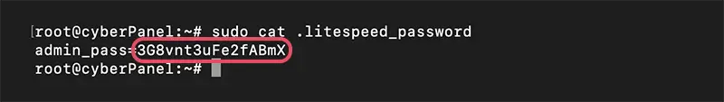 .litespeed_password 파일에 cyberpanel 비밀번호가 기재되어 있다.