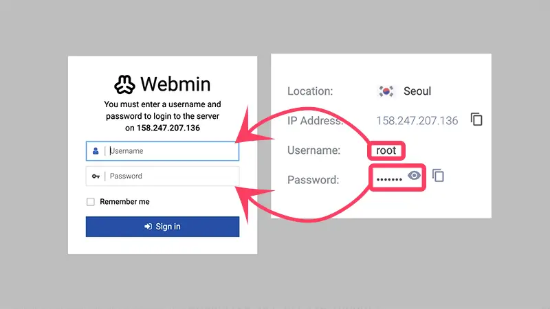 서버 접속정보로 webmin 에 접속할 수 있다.